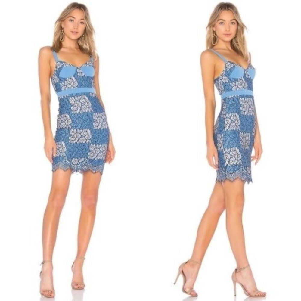 Revolve NBD Cake Lace Mini Cocktail Dress French Blue / Ivory size Small